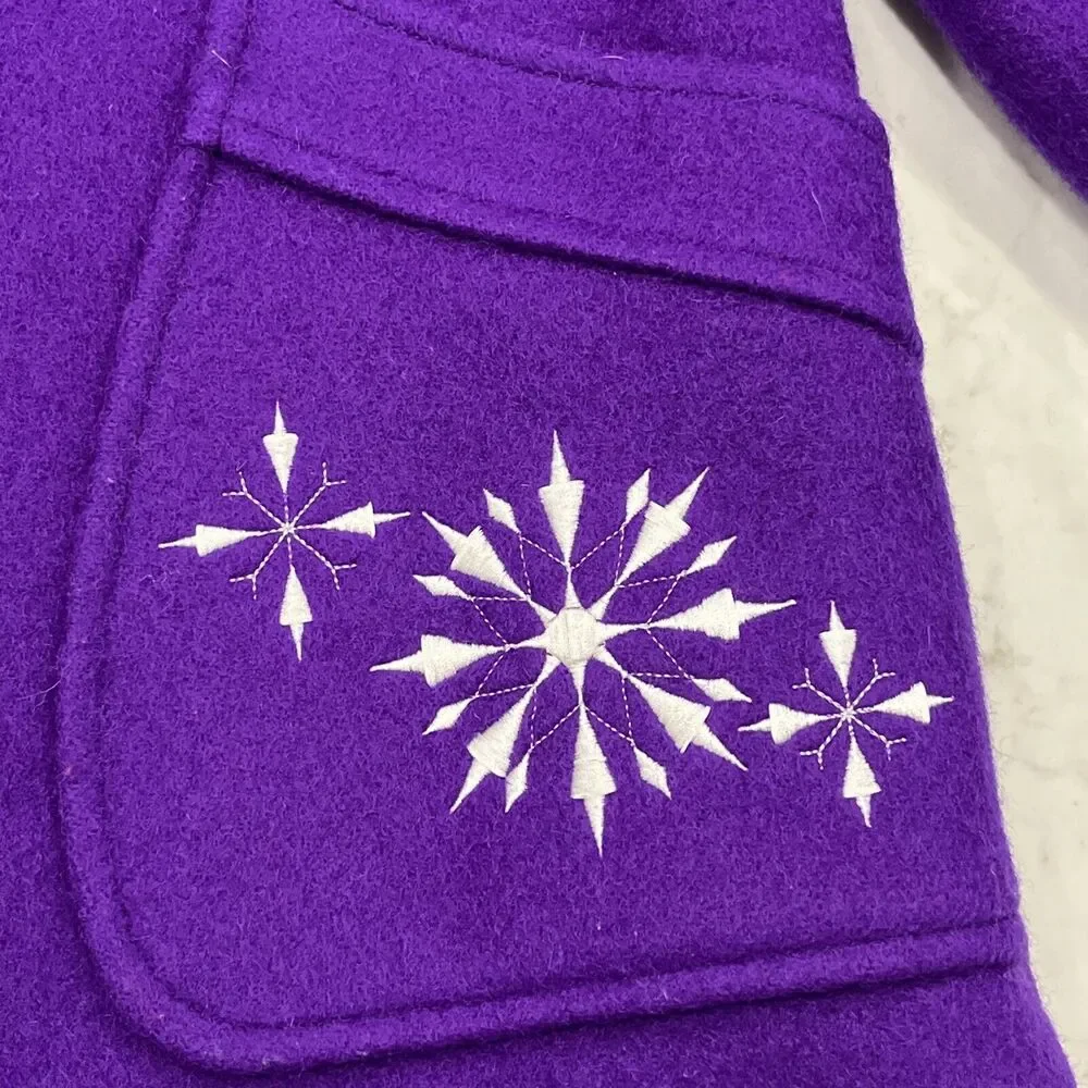 Kelsey Trail Womens Sz 20 Purple Vtg Canadian Embroidered Virgin Wool Coat lined